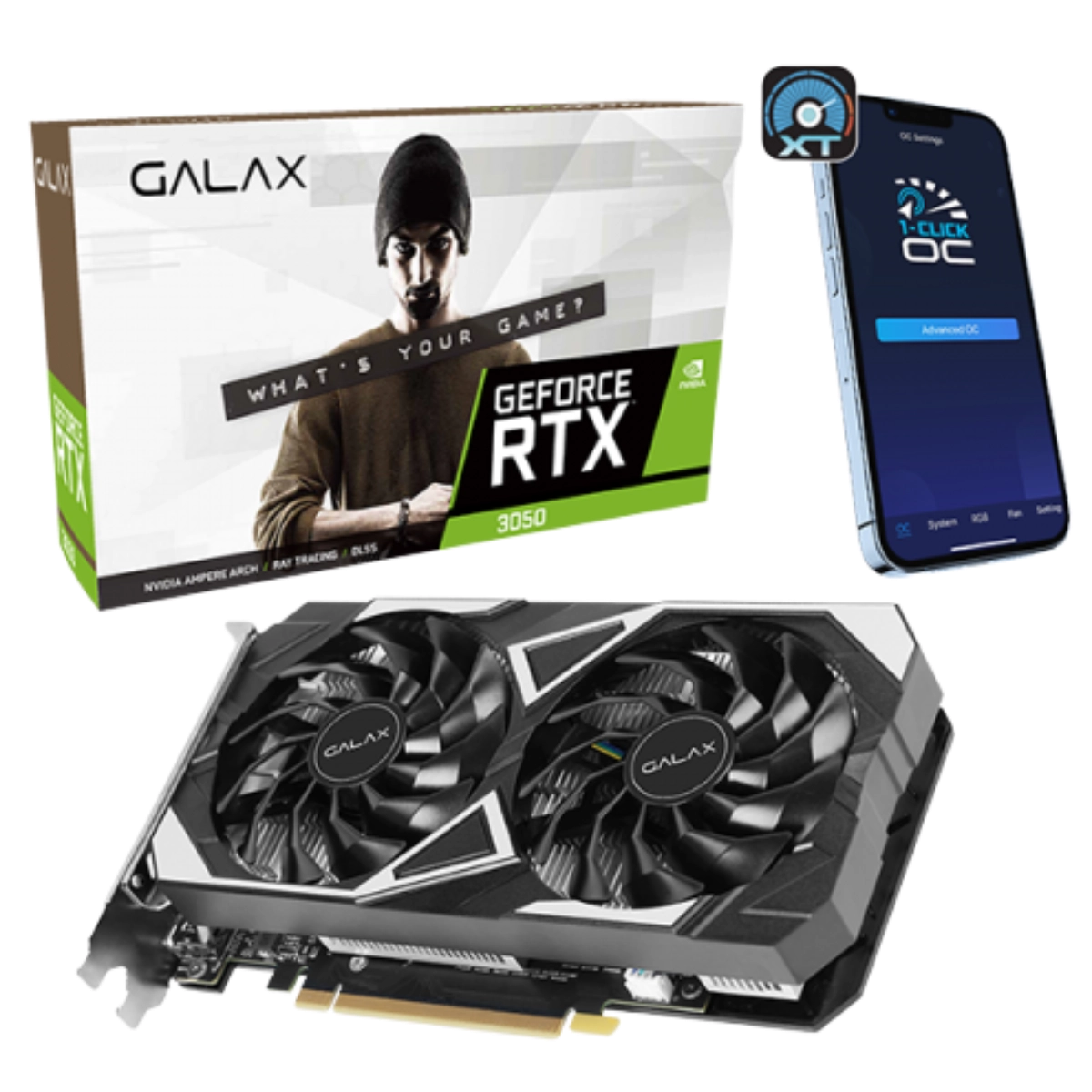 GALAX GeForce RTX? 3050 6GB EX  Placa de Vídeo com 1-Click OC e Ray Tracing