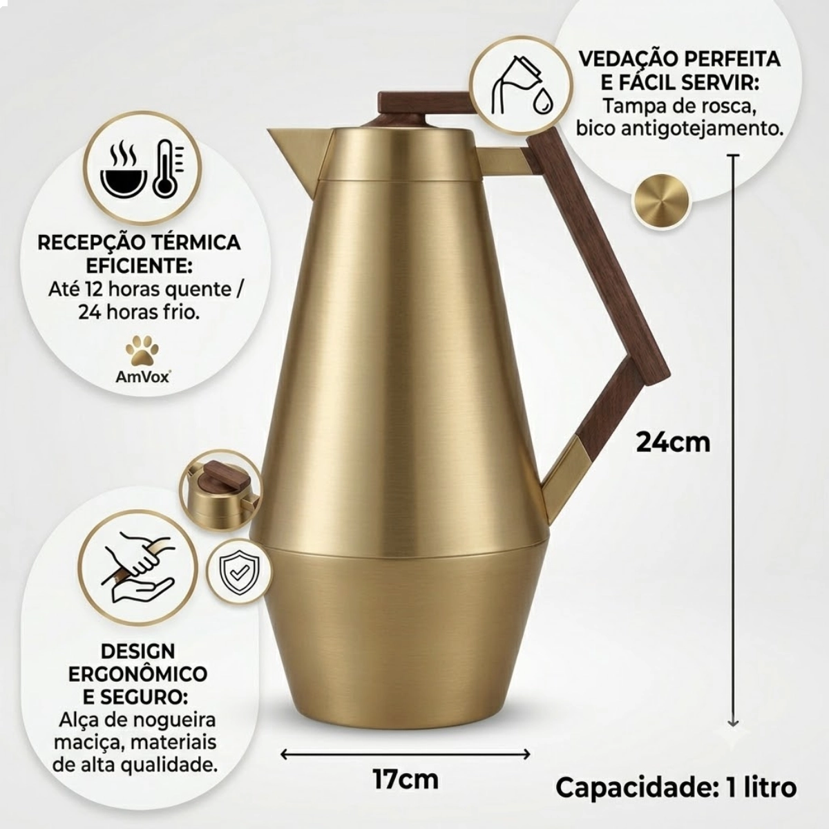 Garrafa Térmica de Metal Ferrano Ouro Matte 1l Tuut