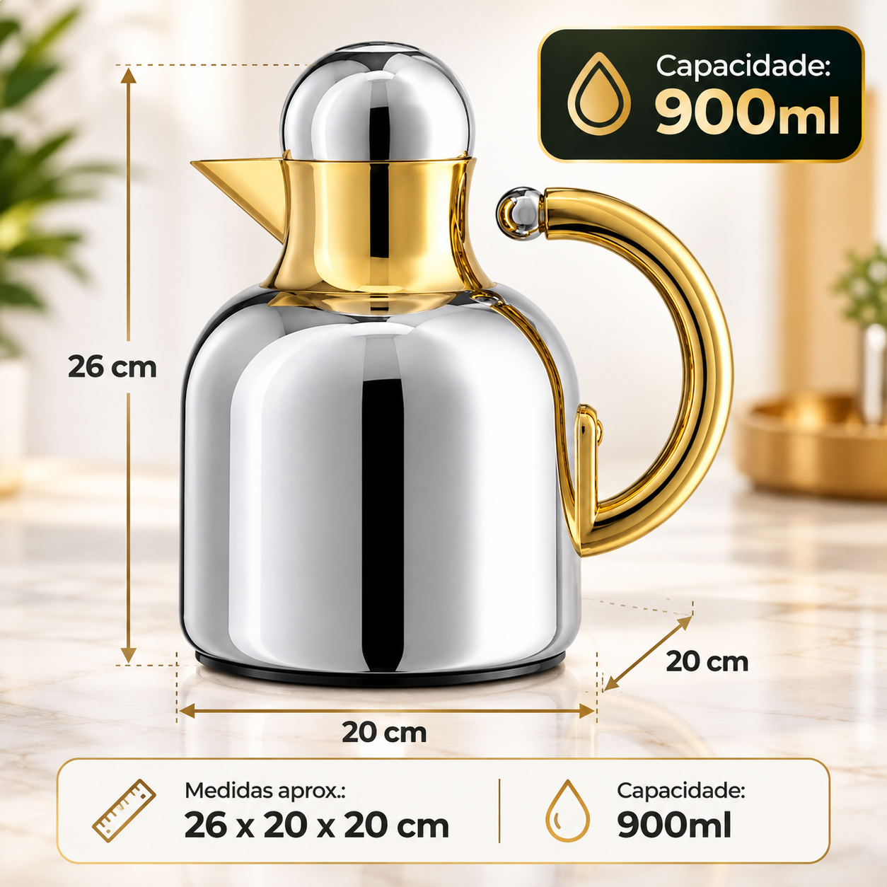 GARRAFA TÉRMICA RAVARO CROMO TUUT 600ML COM ALÇA E BICO SERVIDOR
