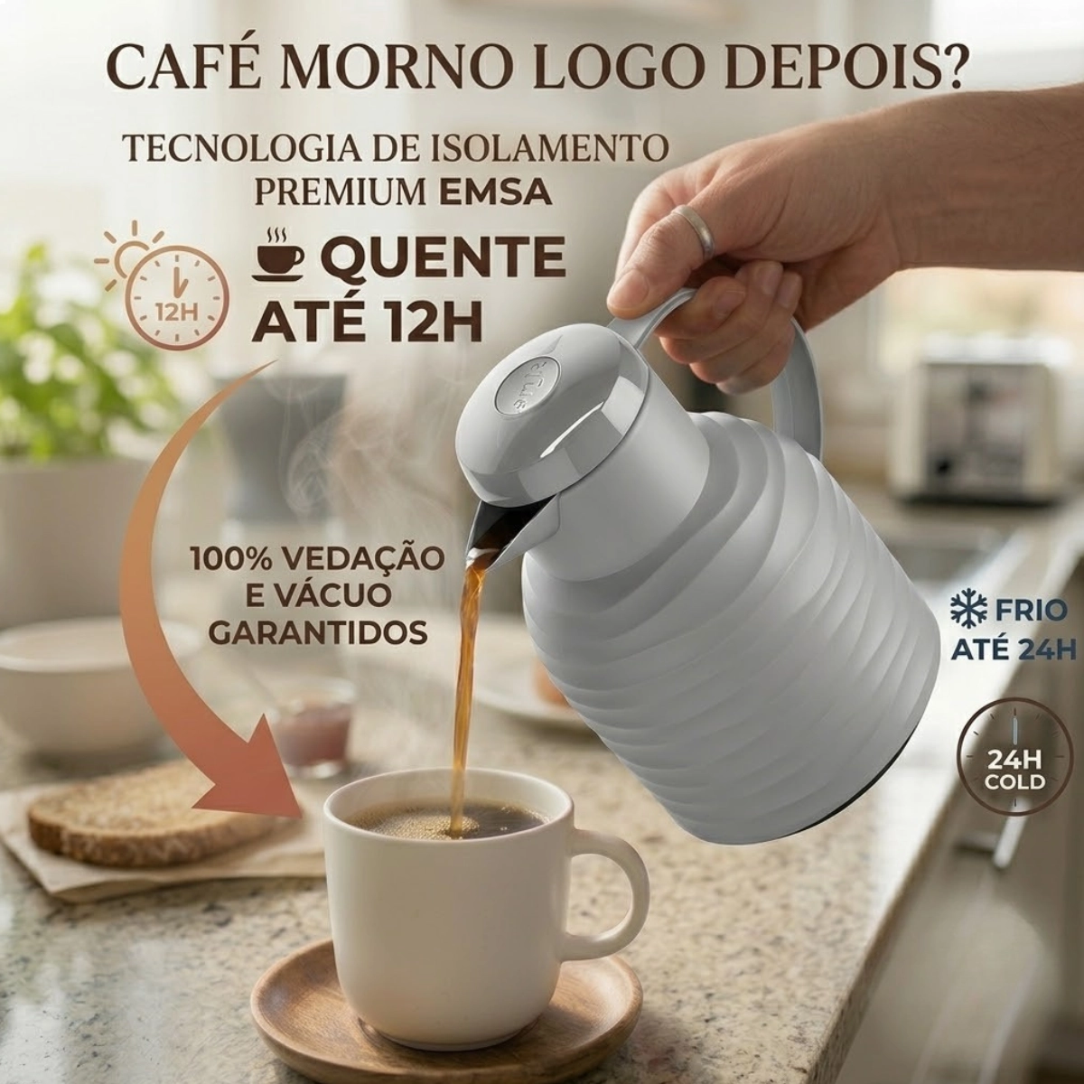 GARRAFA TERMICA HERMETICA SAMBA QUICK PRESS CINZA EMSA 1 LITRO