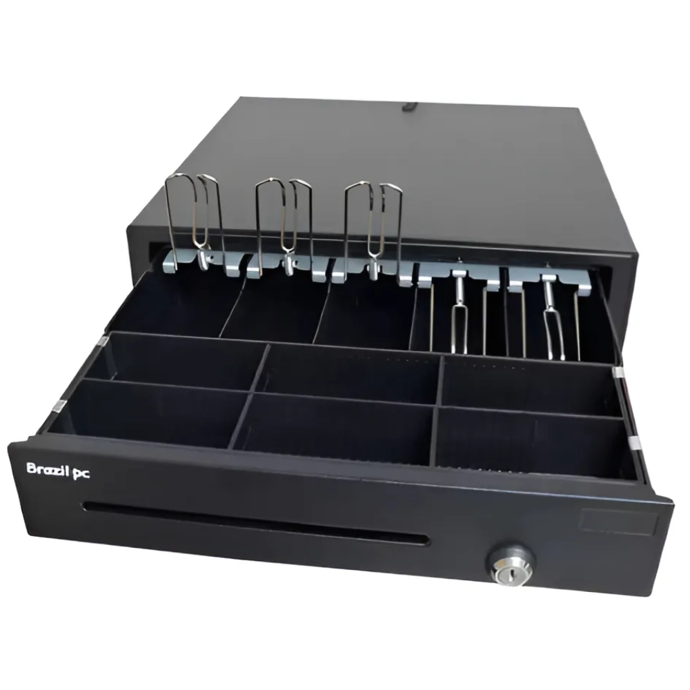 Gaveta de Dinheiro BrazilPC BPC-C410E Abertura Elétrica com Tranca de 3 Posições e Botão de Emergência