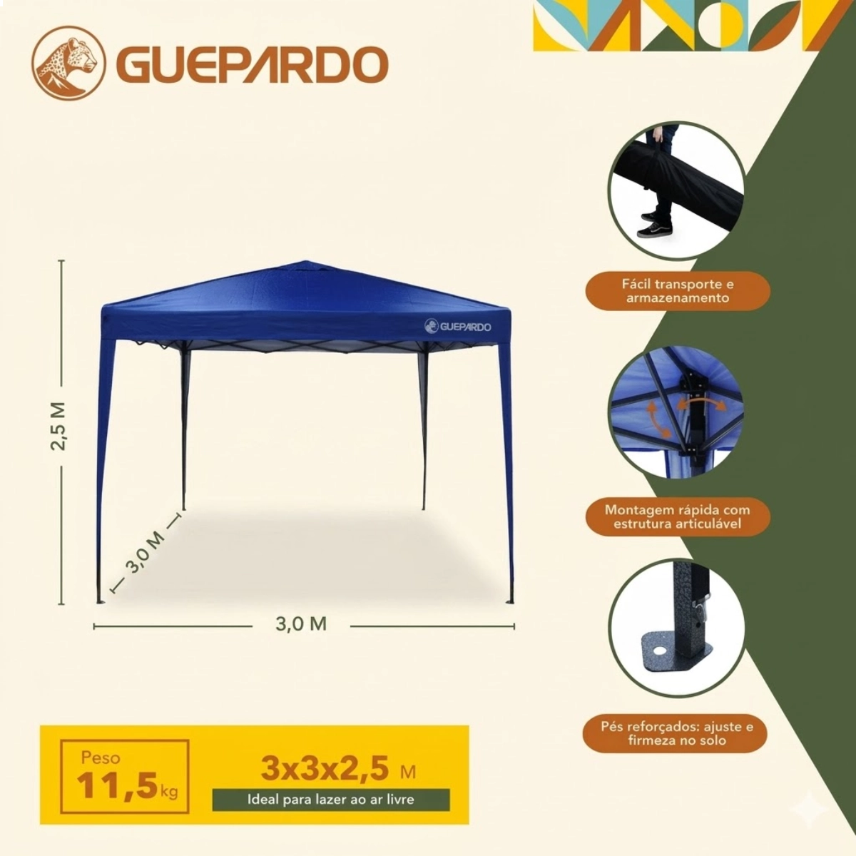 Gazebo Articulado Pratiko 3x3 Azul Gazebo Articulado Pratiko 3x3 Azul