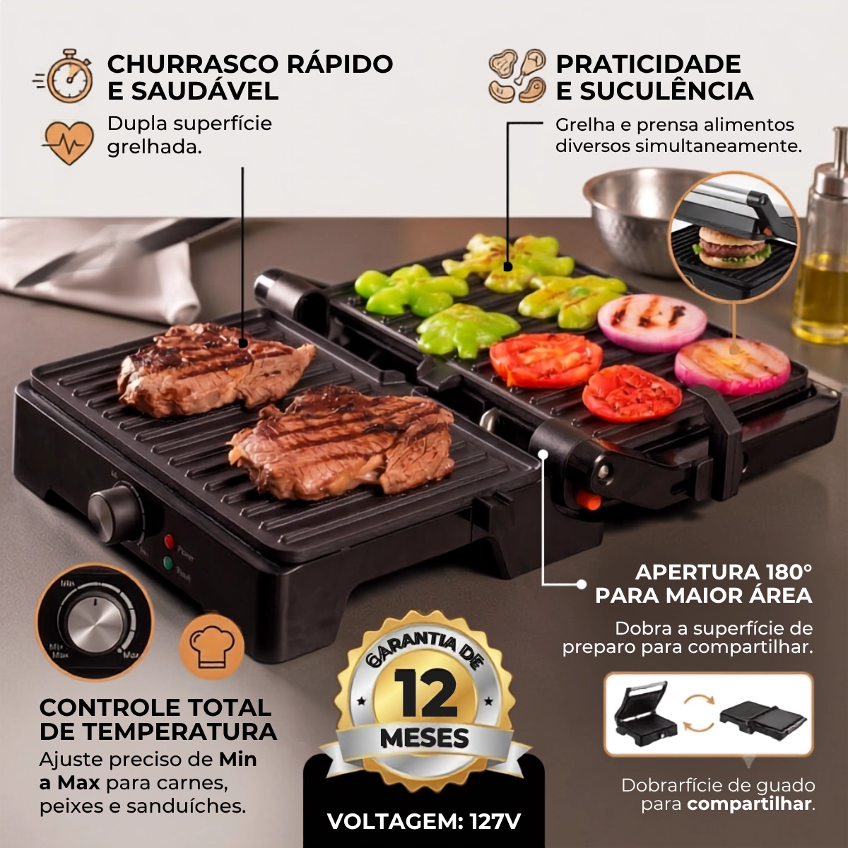 GRILL SMART PLUS GR02 MIMO STYLE CINZA E PRETO 127V GRILL SMART PLUS GR02 MIMO STYLE CINZA E PRETO 127V