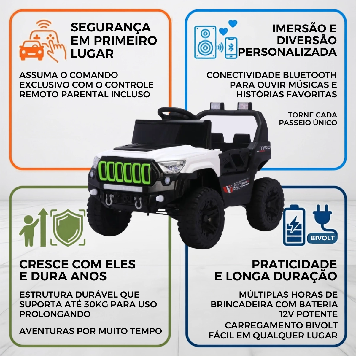 JIPE ELETRICO INFANTIL TITAN XR 12V CONTROLE BRANCO BANG TOYS JIPE ELETRICO INFANTIL TITAN XR 12V CONTROLE BRANCO BANG TOYS