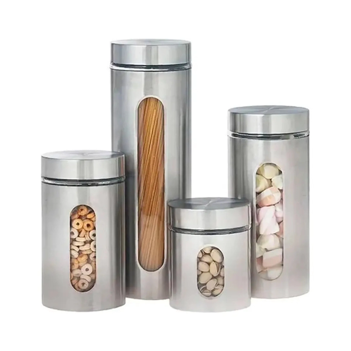 JOGO DE 4 POTES INOX VISOR VIDRO MIMO STYLE JOGO DE 4 POTES INOX VISOR VIDRO MIMO STYLE