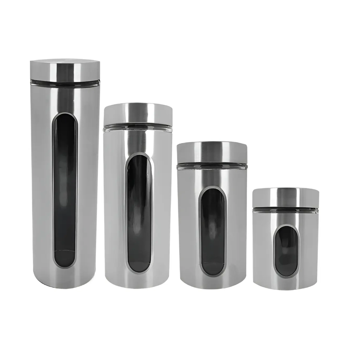 JOGO DE 4 POTES INOX VISOR VIDRO MIMO STYLE JOGO DE 4 POTES INOX VISOR VIDRO MIMO STYLE