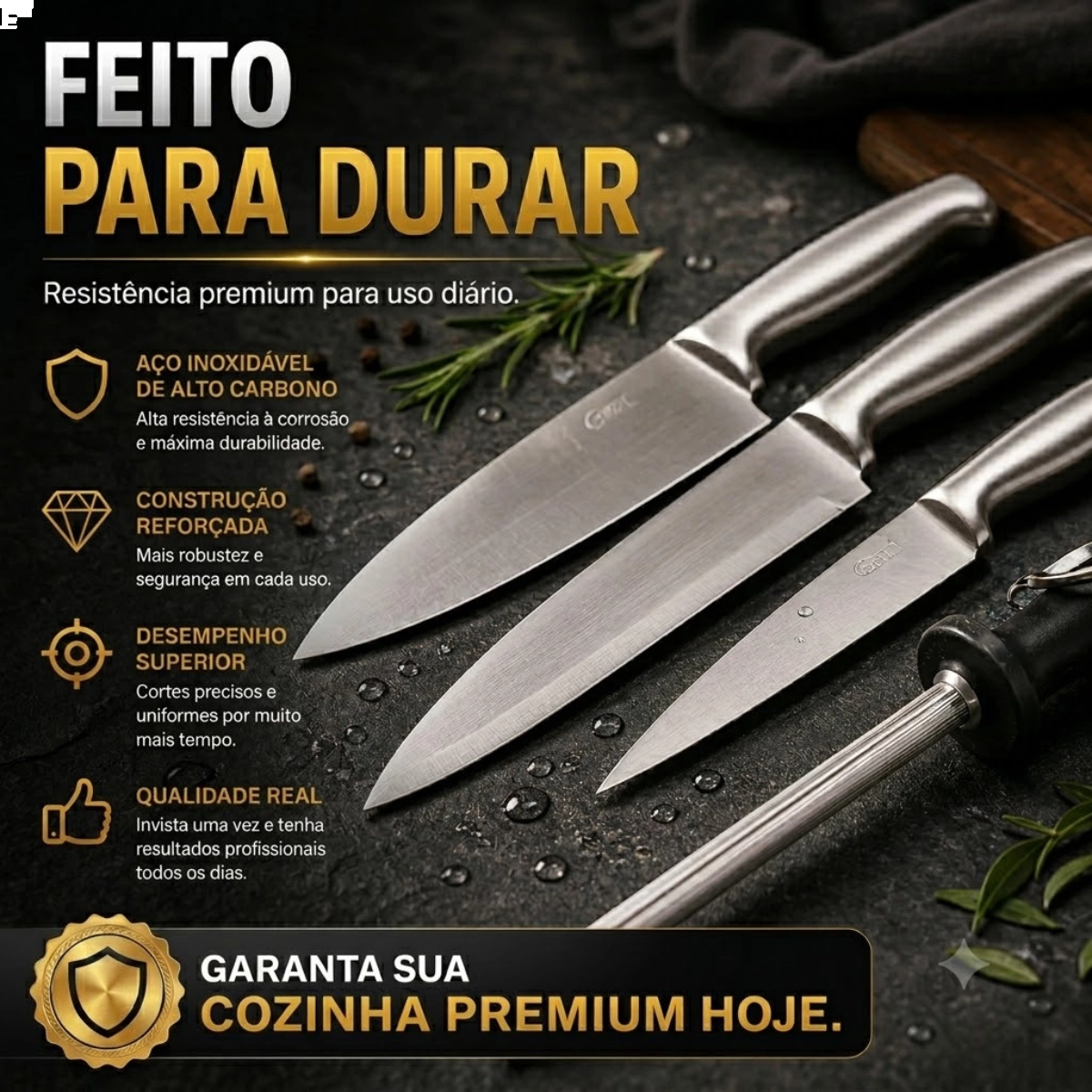 JOGO DE FACAS OSTER BALDWYN 4 PEÇAS AÇO INOX
