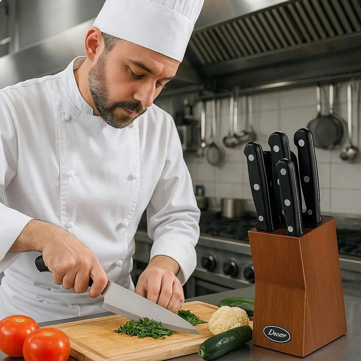 JOGO DE FACAS OSTER VANDERBURG 6 PEÇAS EM AÇO INOX E CEPO