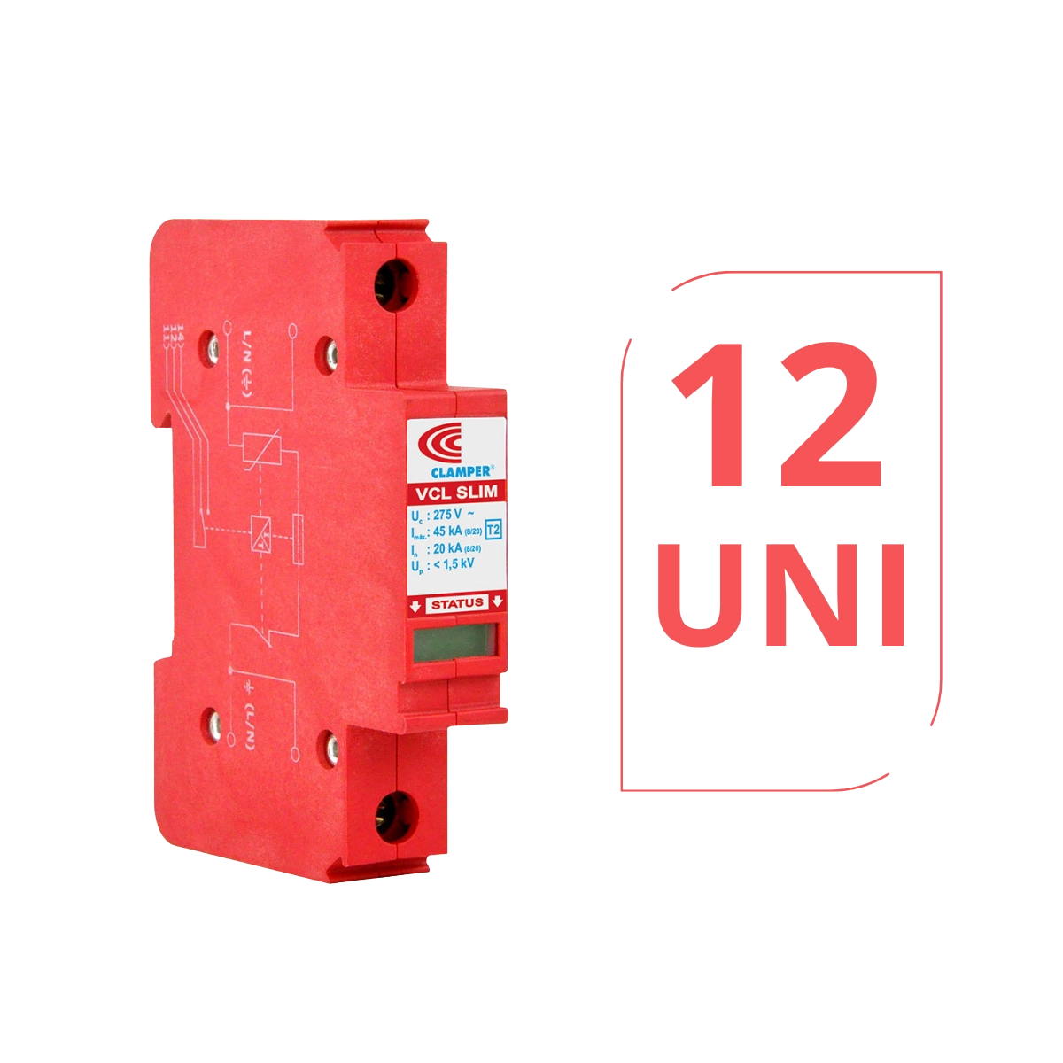 KIT 12 UN DISPOSITIVO DE PROTEÇÃO CONTRA RAIOS COM DPS FRONT V 275V 20KA VERMELHO