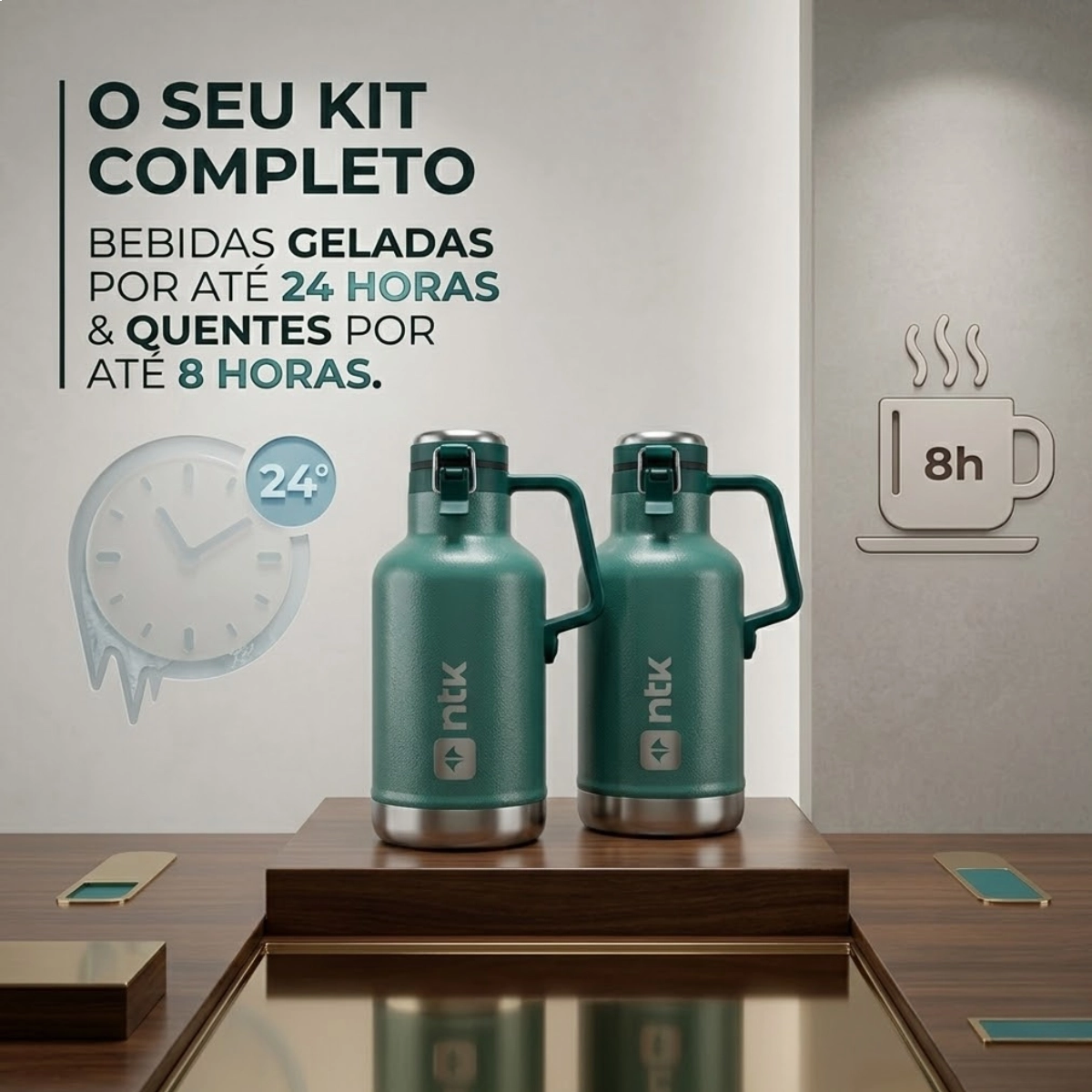 KIT 2 GARRAFAS TERMICAS GROWLER NAUTIKA INOX 1,9 LITROS VERDE KIT 2 GARRAFAS TERMICAS GROWLER NAUTIKA INOX 1,9 LITROS VERDE