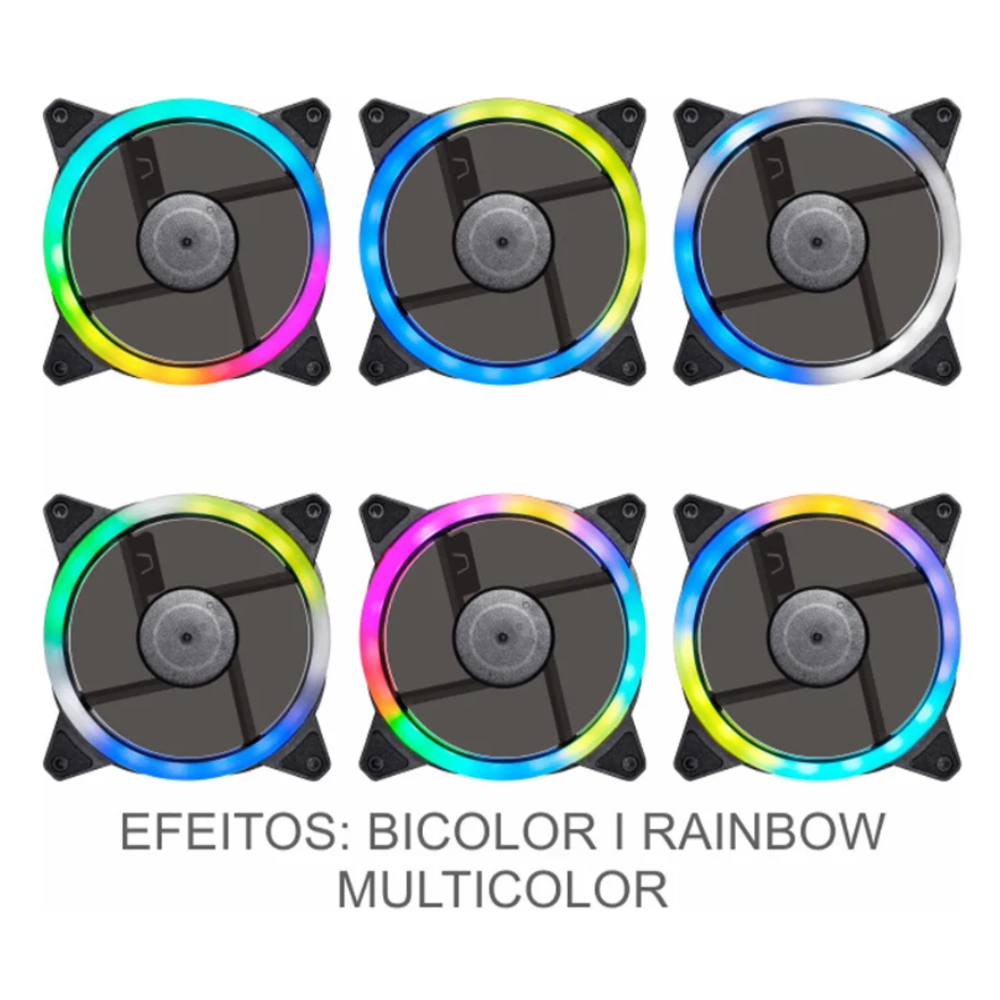 Kit 3 Cooler Fan Pc Gamer K-mex Rgb 1200 Rpm com Controle