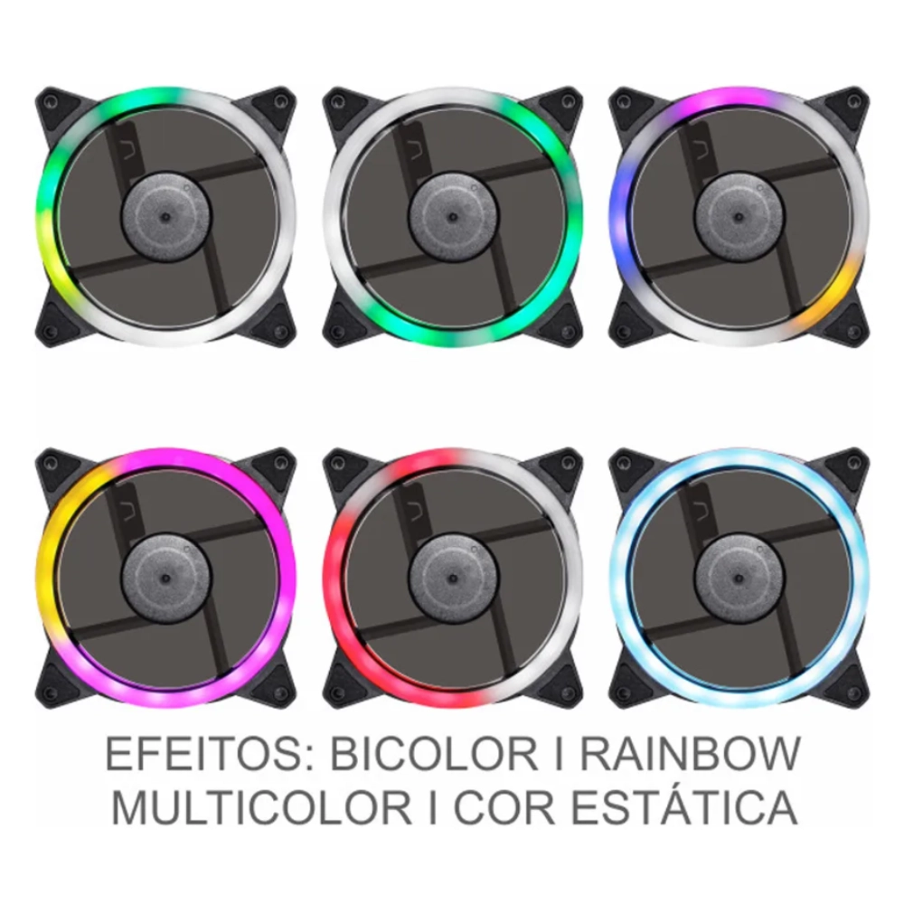 Kit 3 Cooler Fan Pc Gamer K-mex Rgb 1200 Rpm com Controle