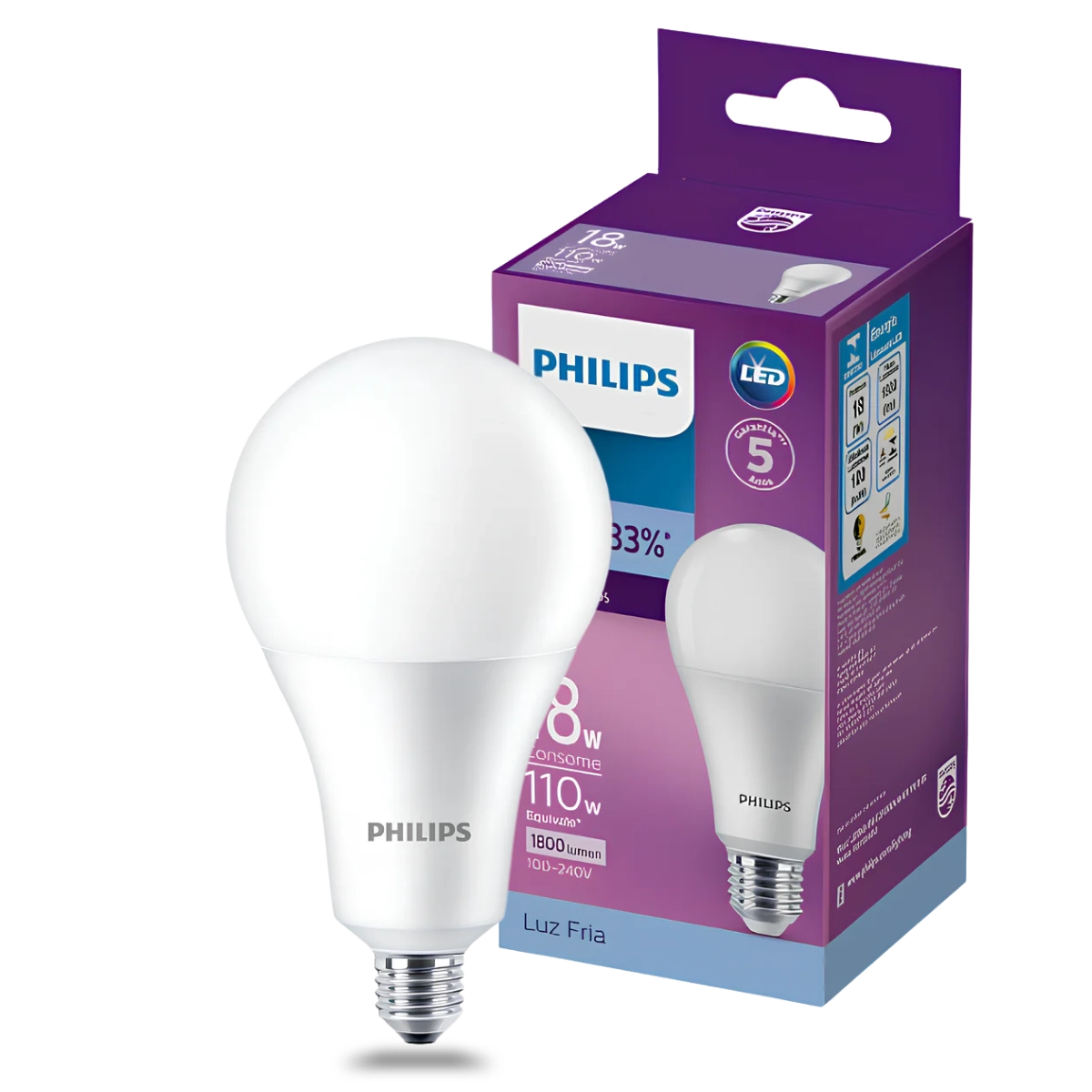 KIT 5 LÂMPADAS BULBO 22W LED E27 PHILIPS 6500K A97 BIVOLT 2300LM