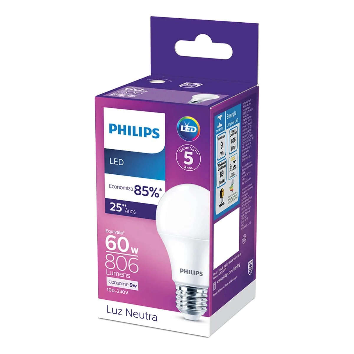 KIT 5 LÂMPADAS LED BULBO PHILIPS A60 9W 4000K 806LM BIVOLT KIT 5 LÂMPADAS LED BULBO PHILIPS A60 9W 4000K 806LM BIVOLT