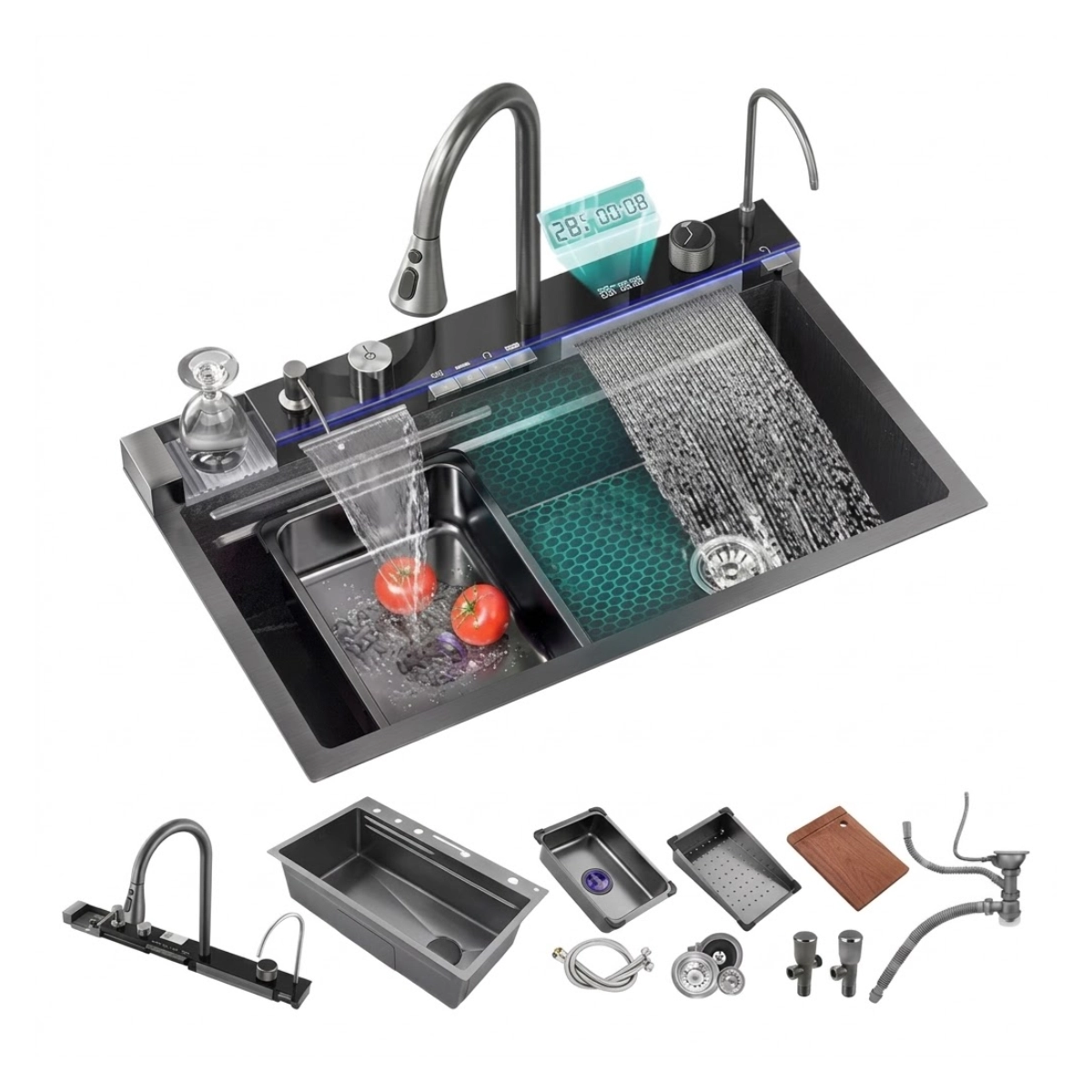 Kit Cuba Tor Filt Disp de Sabao Lav de Copo Tab e Ralo Prata Tam 750x460x220 Esp 3+0.8Mm