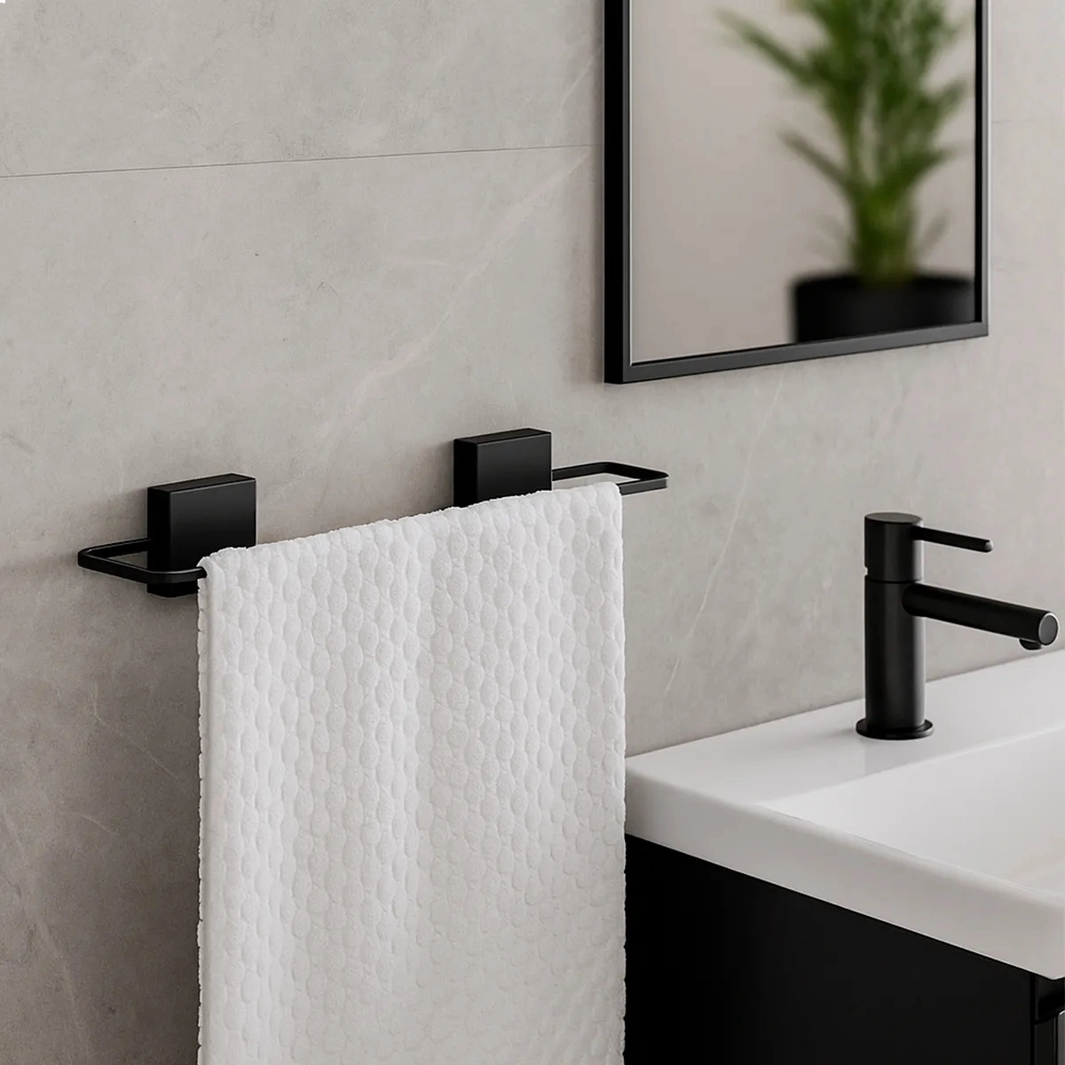 KIT DE ACESSÓRIOS PARA BANHEIRO FIXAÇÃO POR ADESIVO LINHA FIXARE PRETO