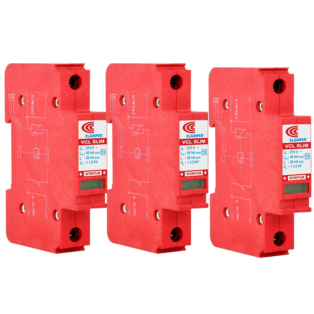 KIT ECONÔMICO C/ 3 DISPOSITIVOS DE PROTEÇÃO CONTRA RAIOS COM DPS CLAMPER FRONT V 275V 45KA 