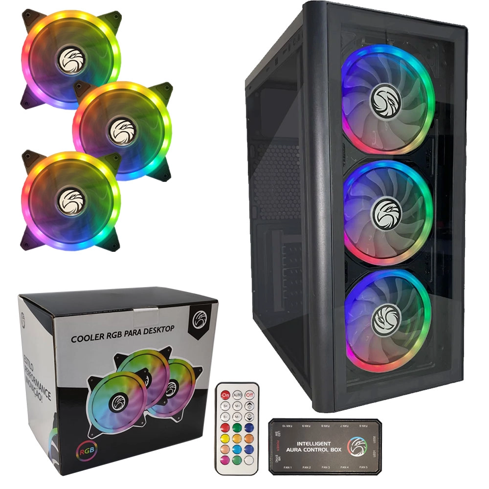 Kit Gabinete Gamer C2-2901 + 3 Fans Rgb
