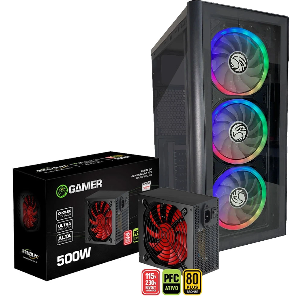 Kit Gabinete Gamer C2-2901 + Fonte 500w 80 Plus