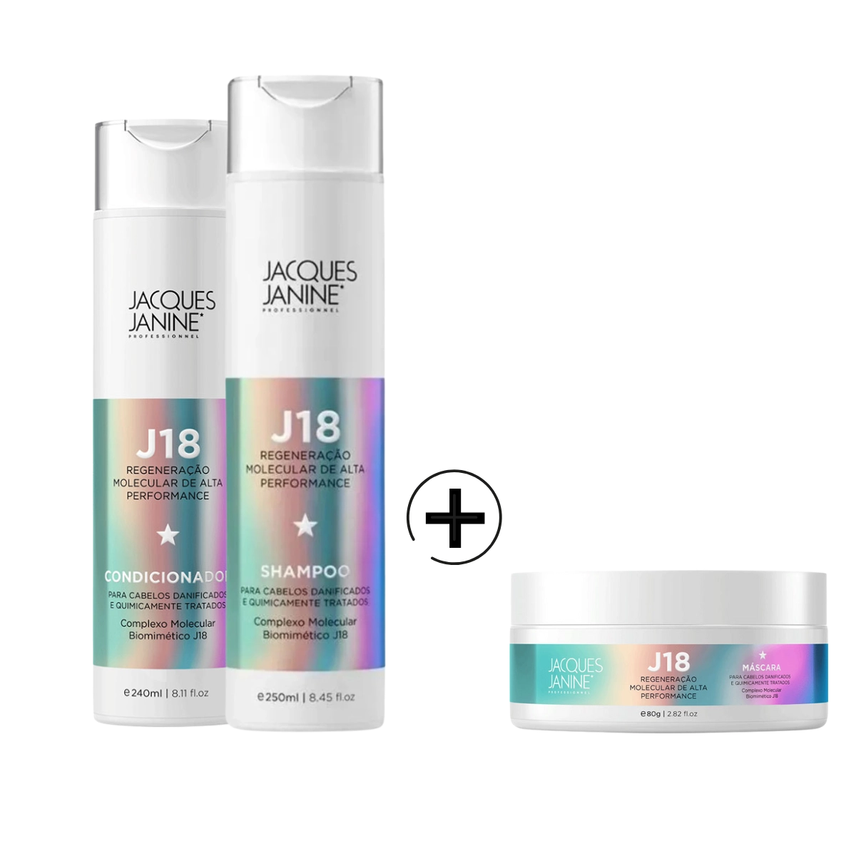 KIT JACQUES JANINE J18 SHAMPOO, CONDICIONADOR E MÁSCARA 80G