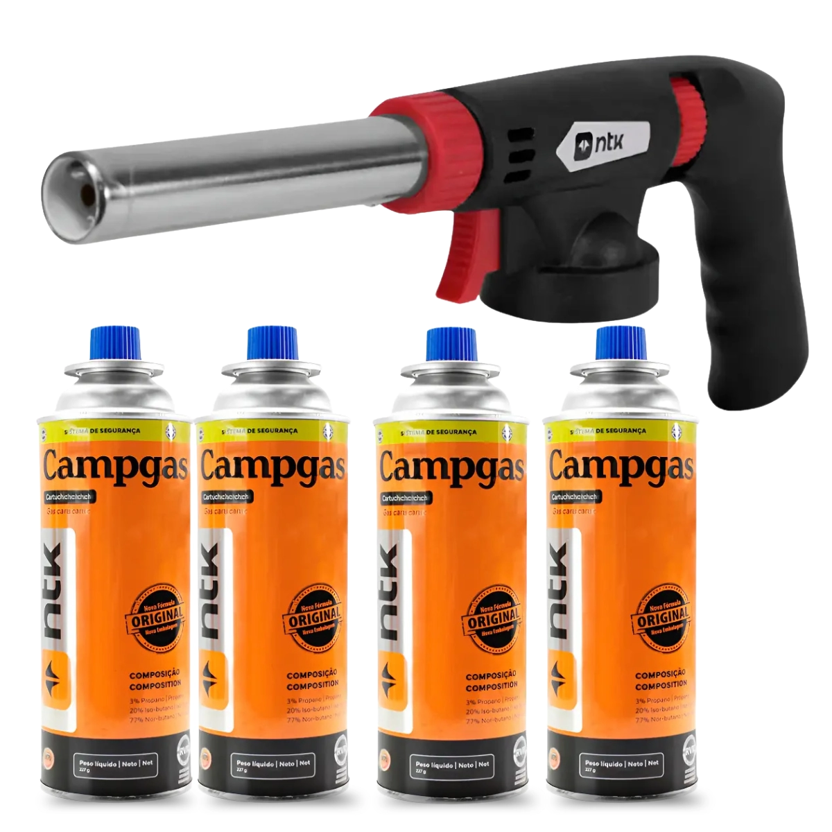 KIT MAÇARICO PORTÁTIL IKON NTK PRETO C 4 REFIS PARA CAMPING E TRILHAS KIT MAÇARICO PORTÁTIL IKON NTK PRETO C 4 REFIS PARA CAMPING E TRILHAS