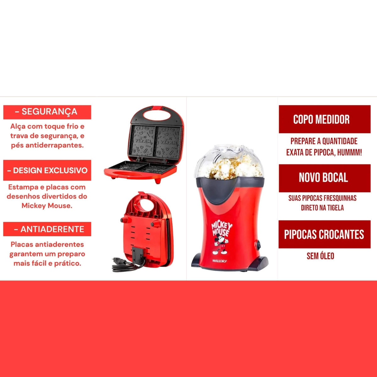 KIT MICKEY 2 EM 1 SANDUICHEIRA GRILL E PIPOQUEIRA SEM OLEO 127V KIT MICKEY 2 EM 1 SANDUICHEIRA GRILL E PIPOQUEIRA SEM OLEO 127V