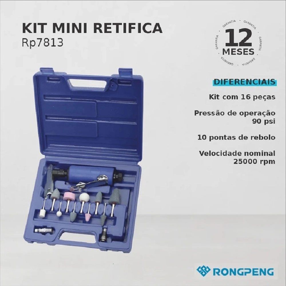 Kit Mini Retifica com 16 Peças Rongpeng 1/4 Pel 25000rpm