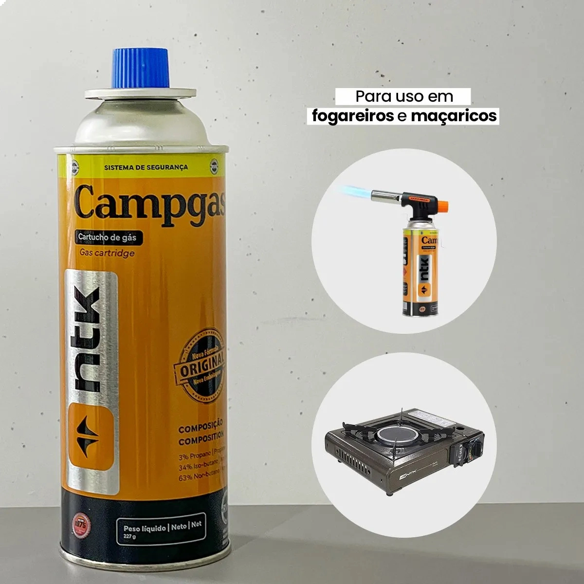 KIT REFIL 12 CARTUCHOS DE GAS PRA MAÇARICO FOGAREIRO PORTATIL