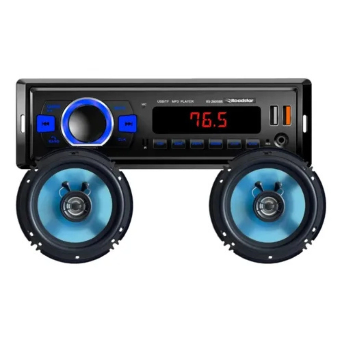 Kit Som Automotivo Roadstar RS-2660BR: Auto Rádio Bluetooth + 2 Alto-Falantes 6