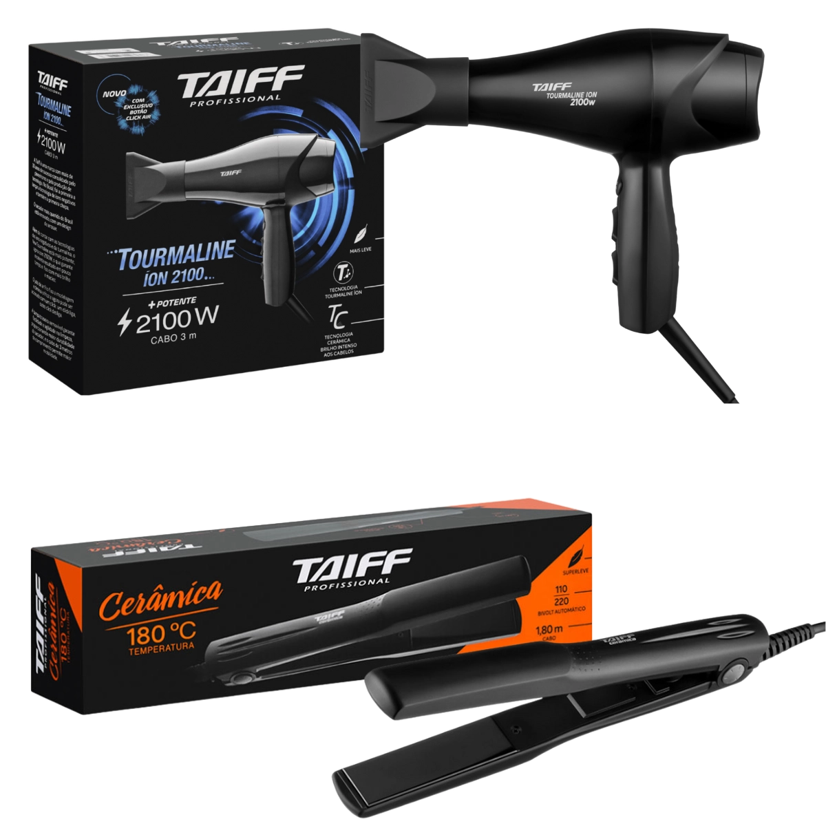 Kit Taiff Prancha Ceramica e Secador Tourmaline