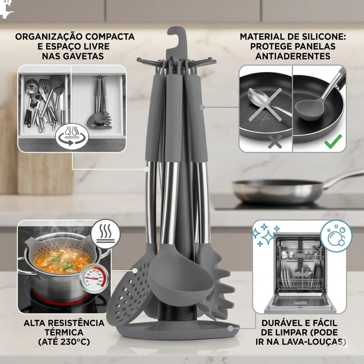 Kit Utensilios Cozinha Black Decker Silicone Nylon 7pçs