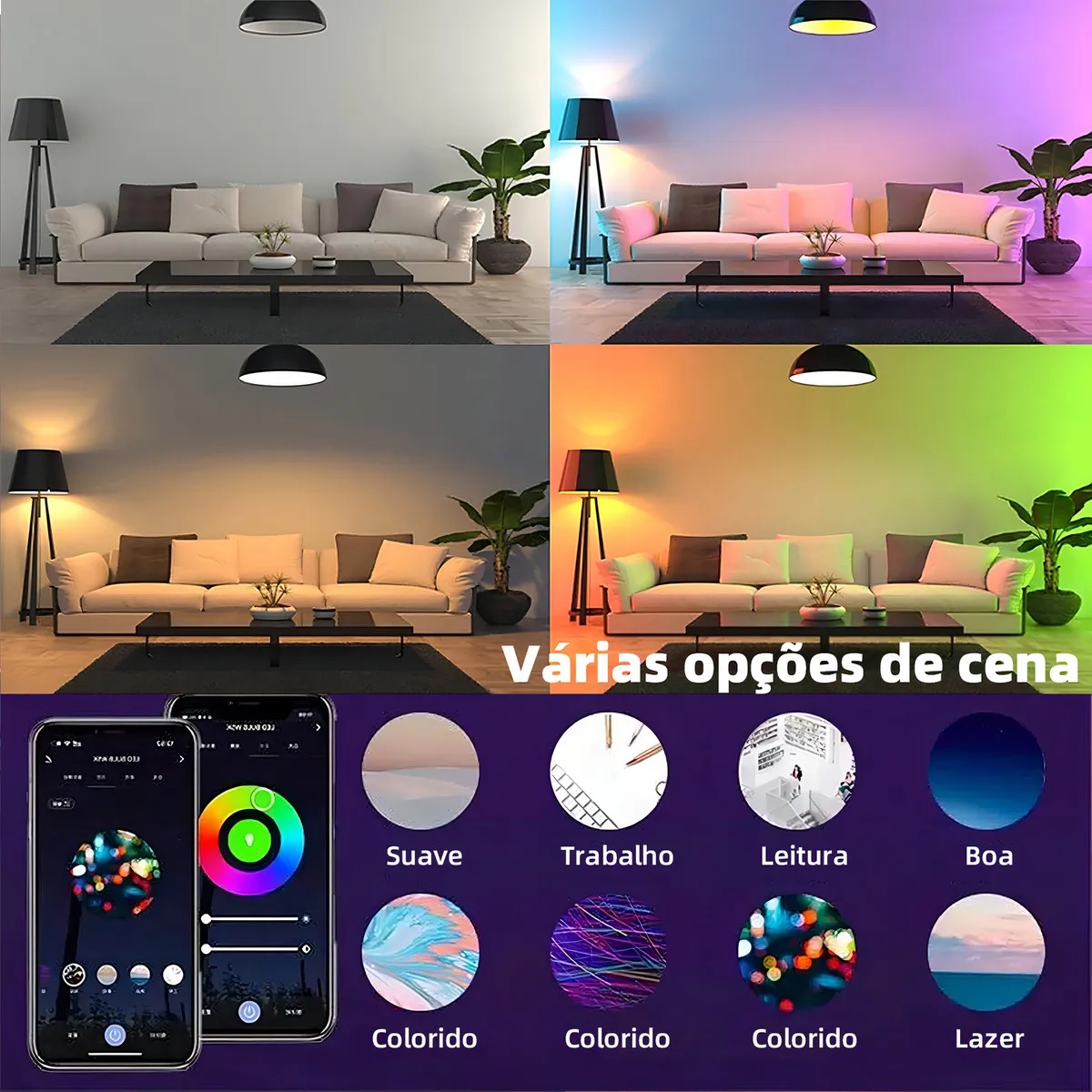 LÂMPADA INTELIGENTE WIFI RGB+W QUENTE E FRIO GEONAV BIVOLT