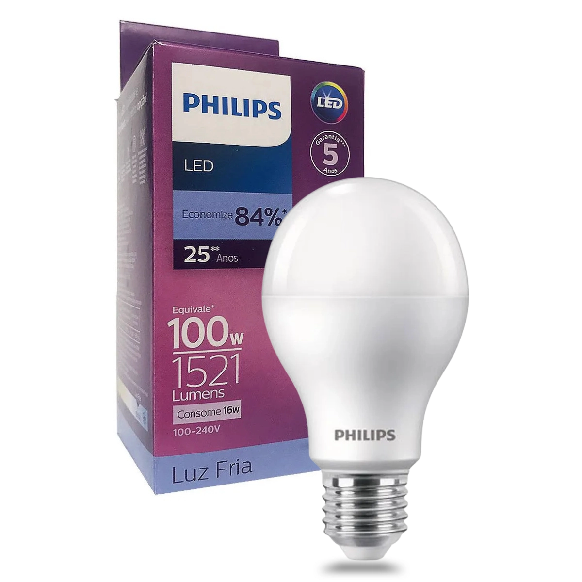LÂMPADA LED PHILIPS BULBO 16W 1521LM BIVOLT 100W LUZ BRANCO FRIO
