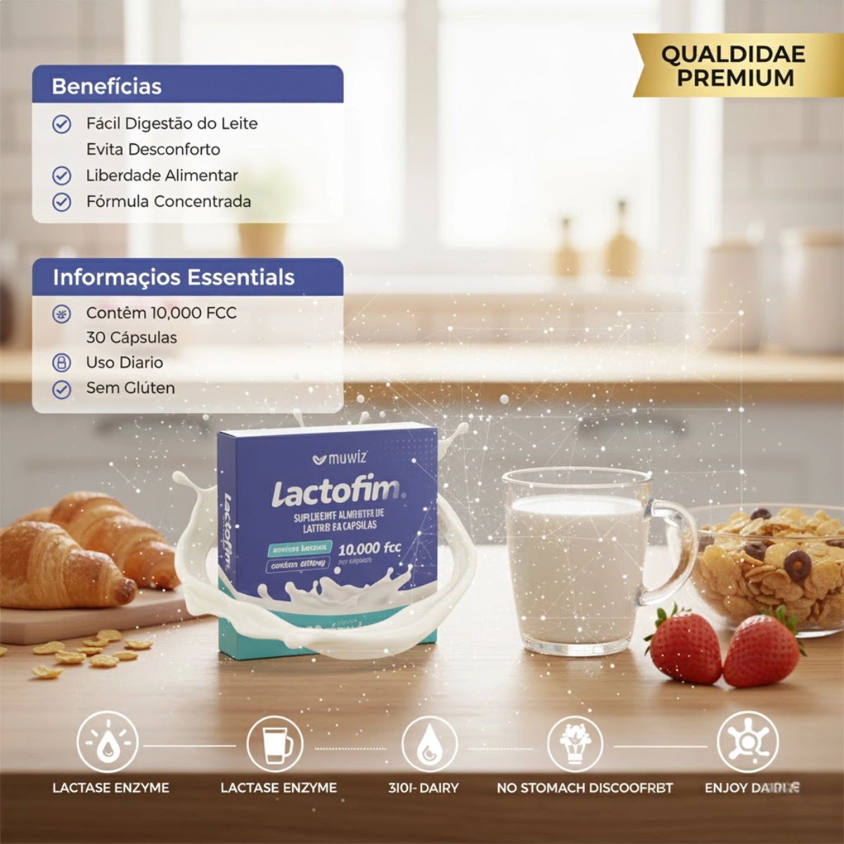 LACTOFIM LACTASE 10.000FCC ENZIMA COM 30 CÁPSULAS MUWIS 