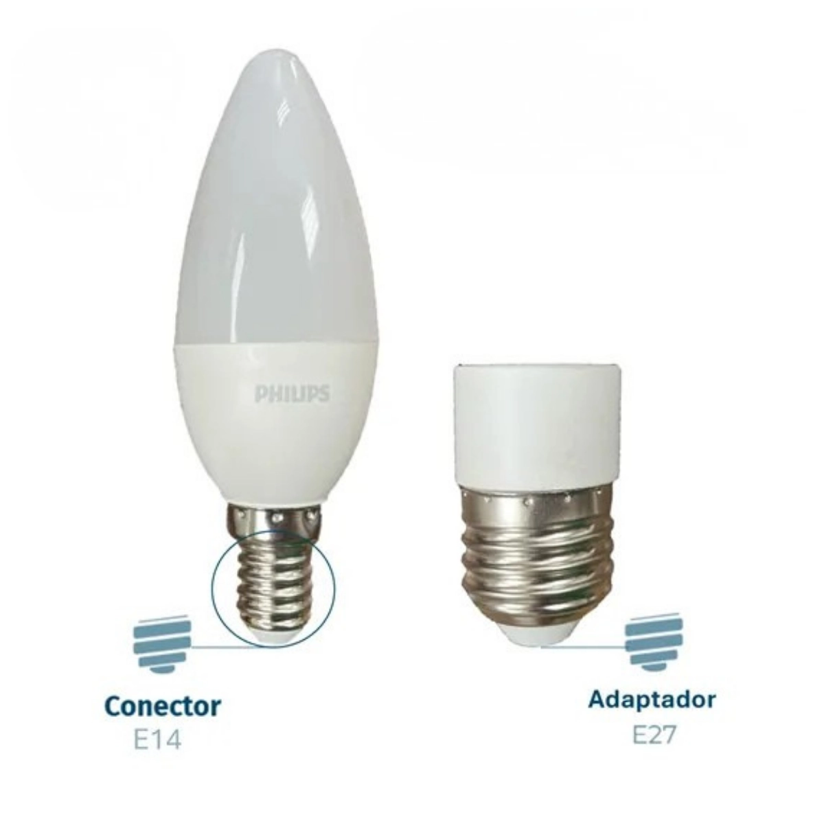 LAMPADA DE LED BRANCA VELA PHILIPS 6500K 3,5W E14 ADAPTADOR E27