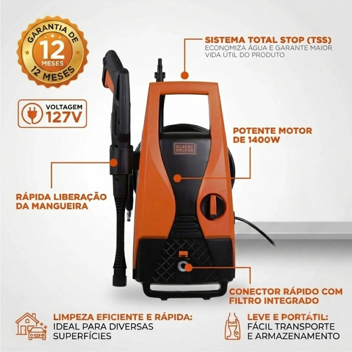 Lavadora Alta Pressao 1512psi 1400w Black Decker Pw1450td-br 127v Lavadora Alta Pressao 1512psi 1400w Black Decker Pw1450td-br 127v
