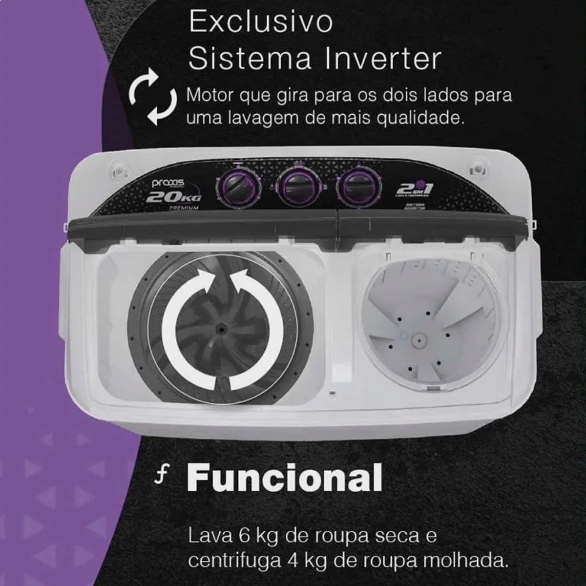 LAVADORA DE ROUPAS 2 EM 1 10KG 127V LAVA 6KG E CENTRIFUGA 4KG