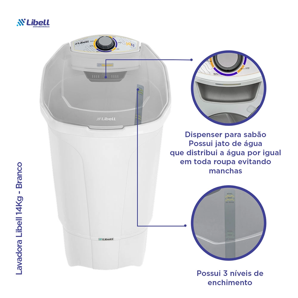 LAVADORA SEMI AUTOMÁTICA 10KG LIBELL BRANCA 127V - 50020039