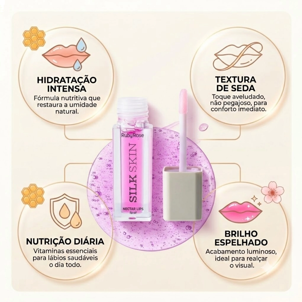 LIP OIL GLOSS BRILHO LABIAL RUBY ROSE NECTAR LIPS PINK PULSE