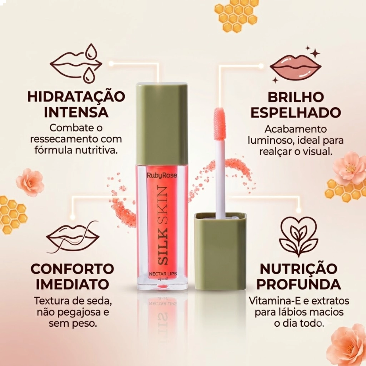 LIP OIL GLOSS BRILHO LABIAL RUBY ROSE NECTAR LIPS SHINE ROUG