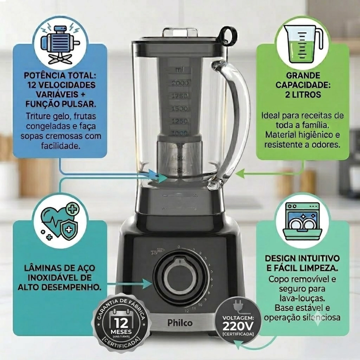 LIQUIDIFICADOR PHILCO 12 VELOCIDADES 1200W PLQ1310 PRETO 220V LIQUIDIFICADOR PHILCO 12 VELOCIDADES 1200W PLQ1310 PRETO 220V