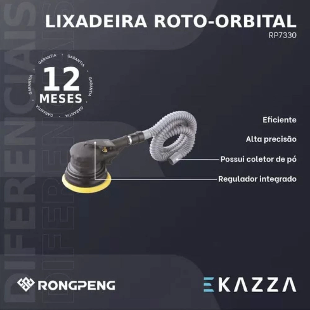 Lixadeira Roto Orbital Pneumática Auto Aspiradora 5 Pol. 12000RPM