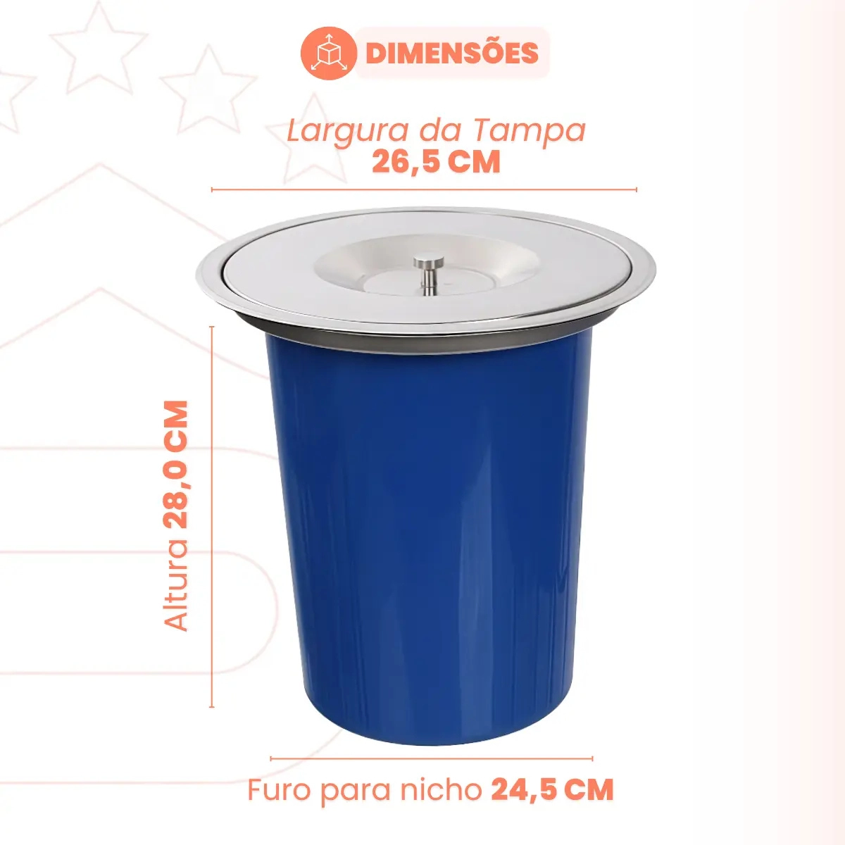 LIXEIRA DE EMBUTIR PARA PIA BANCADA 8 LITROS AÇO INOX 304 PRATA COM AZUL LIXEIRA DE EMBUTIR PARA PIA BANCADA 8 LITROS AÇO INOX 304 PRATA COM AZUL