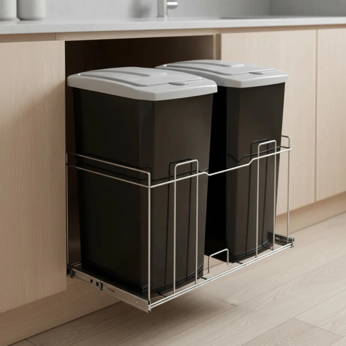 LIXEIRA DESLIZANTE DUPLA CESTO 30L TAMPA CLICK 576X535X350 PRETO