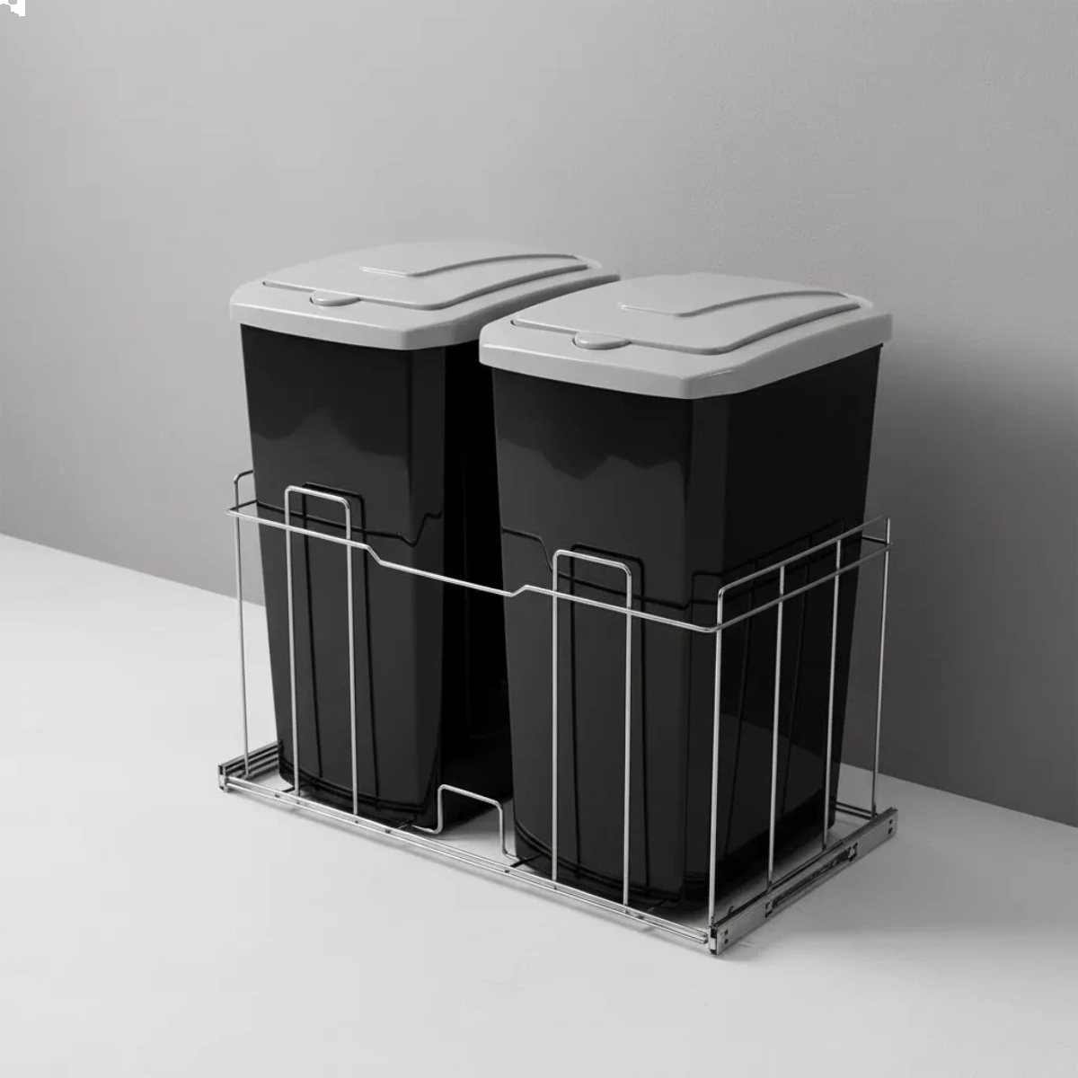 LIXEIRA DESLIZANTE DUPLA CESTO 30L TAMPA CLICK 576X535X350 PRETO