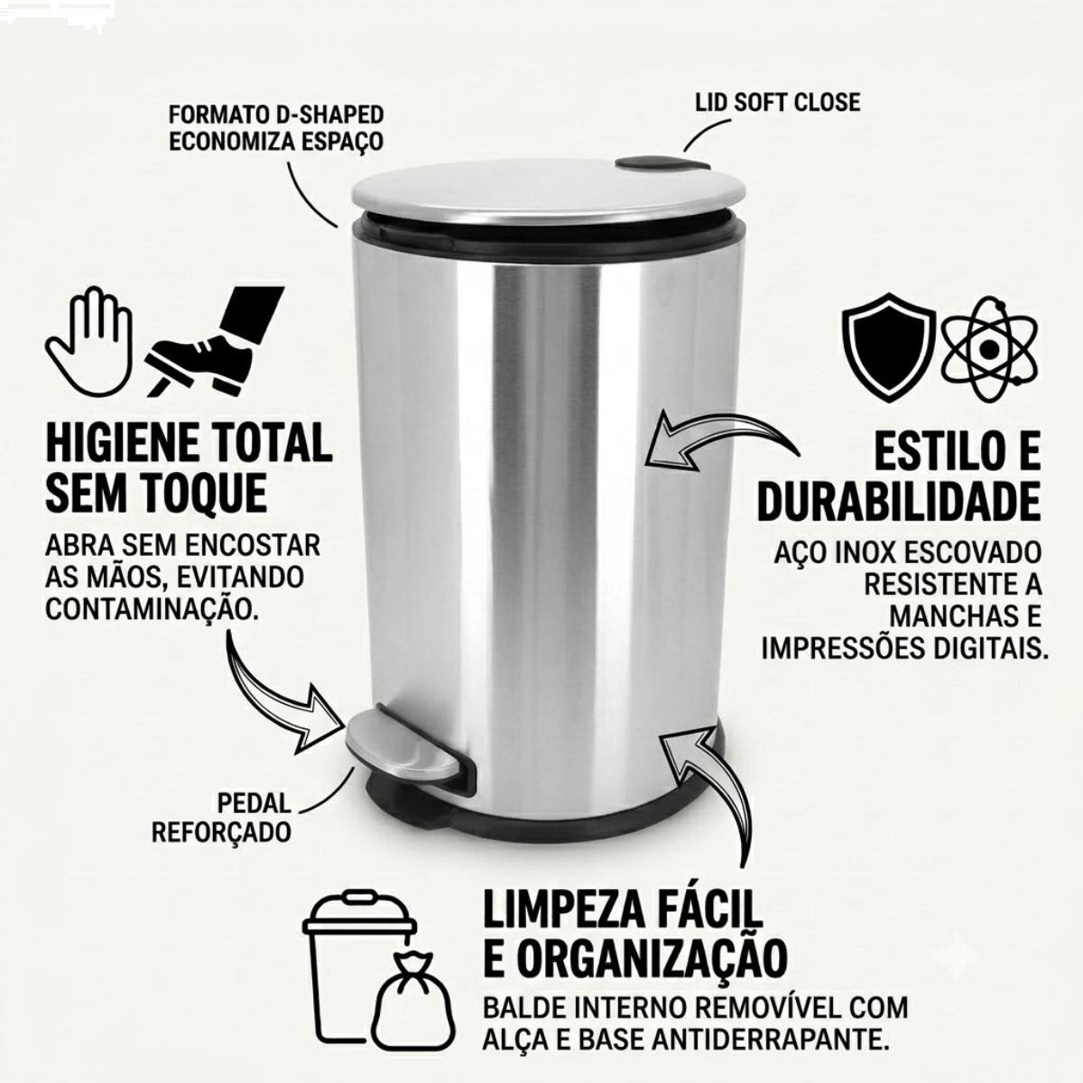 LIXEIRA EM AÇO INOX PEDAL 20 LITROS MIMO STYLE LIXEIRA EM AÇO INOX PEDAL 20 LITROS MIMO STYLE