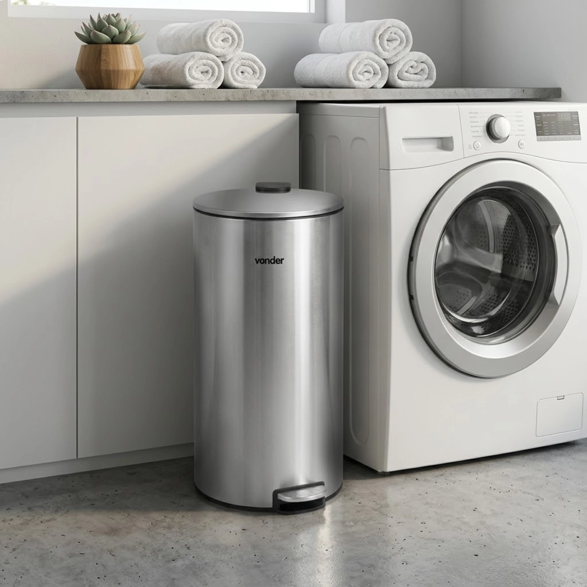 LIXEIRA REDONDA 30 LITROS INOX CINZA VONDER LIXEIRA REDONDA 30 LITROS INOX CINZA VONDER