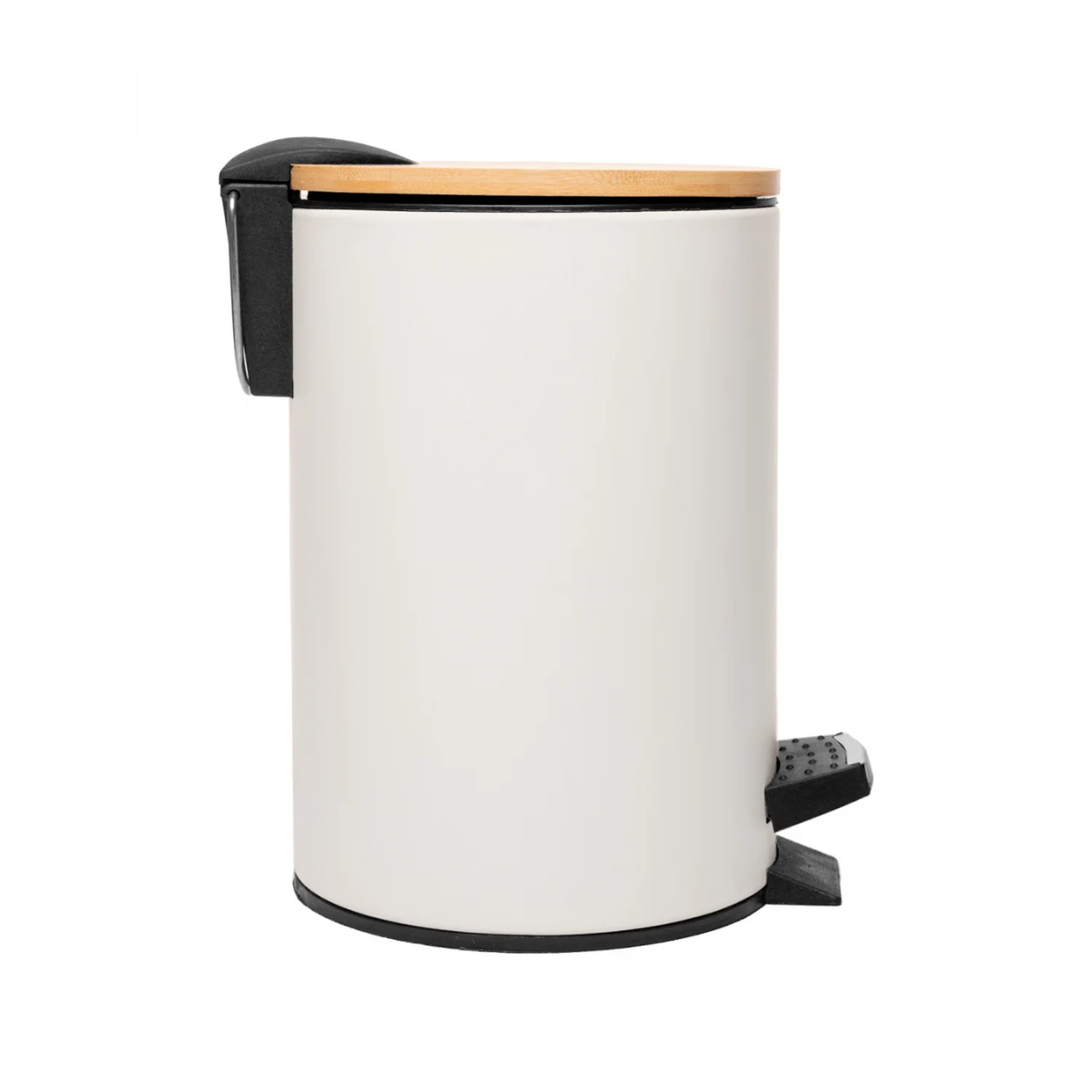 LIXEIRA REDONDA DE METAL COM PEDAL E TAMPA EM BAMBU BRANCA 5L LIXEIRA REDONDA DE METAL COM PEDAL E TAMPA EM BAMBU BRANCA 5L