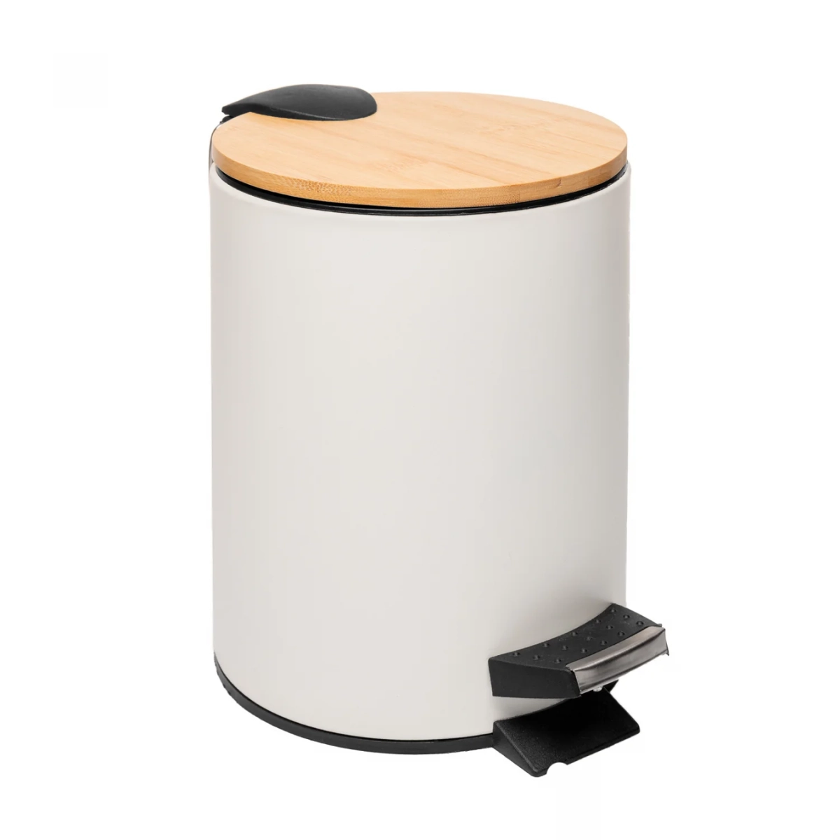LIXEIRA REDONDA DE METAL COM PEDAL E TAMPA EM BAMBU BRANCA 5L LIXEIRA REDONDA DE METAL COM PEDAL E TAMPA EM BAMBU BRANCA 5L
