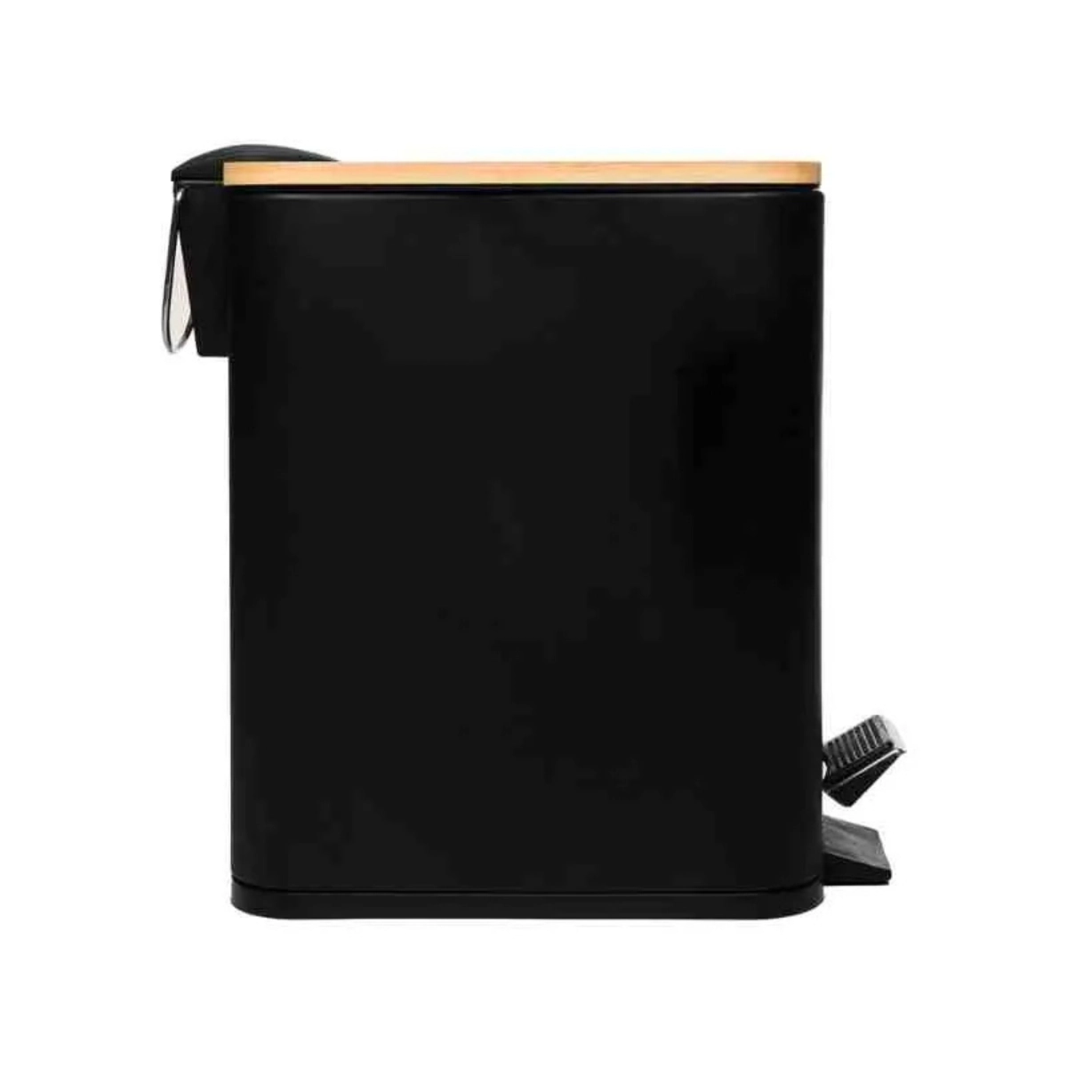 LIXEIRA RETANGULAR DE METAL COM PEDAL E TAMPA EM BAMBU PRETA 5L LYOR